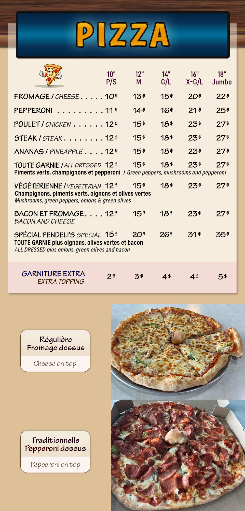photo of pizza menu