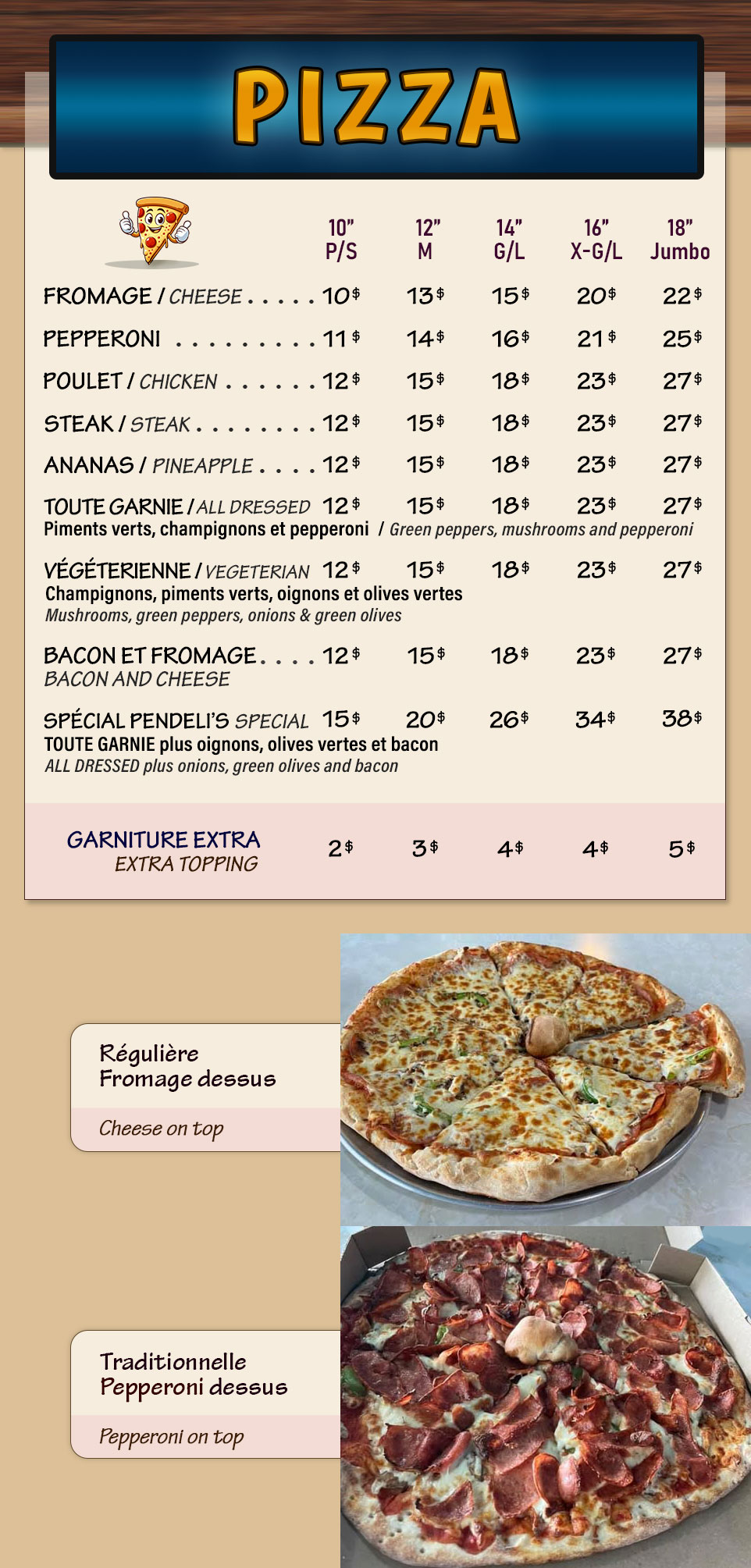 photo of pizza menu